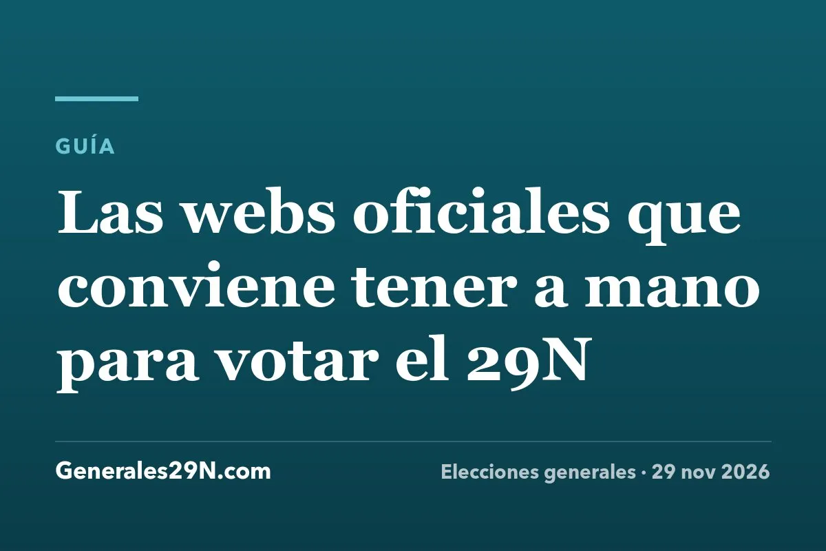 Imagen con el titular «Las webs oficiales que conviene tener a mano para votar el 29N» y la marca Generales29N.com